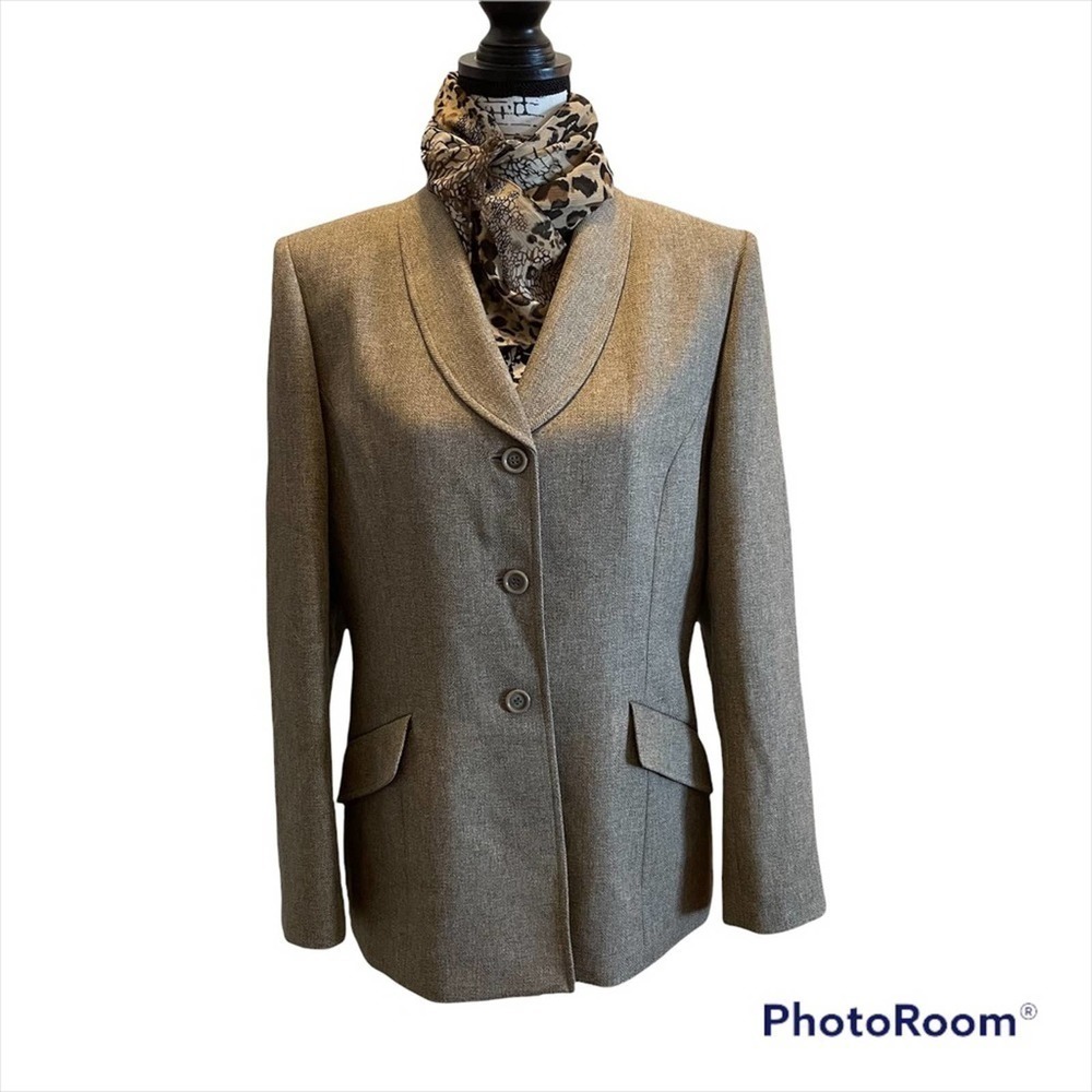 Le Suit Collections Blazer Jacket Size 12 Brown Scarf 2pc Set workwear